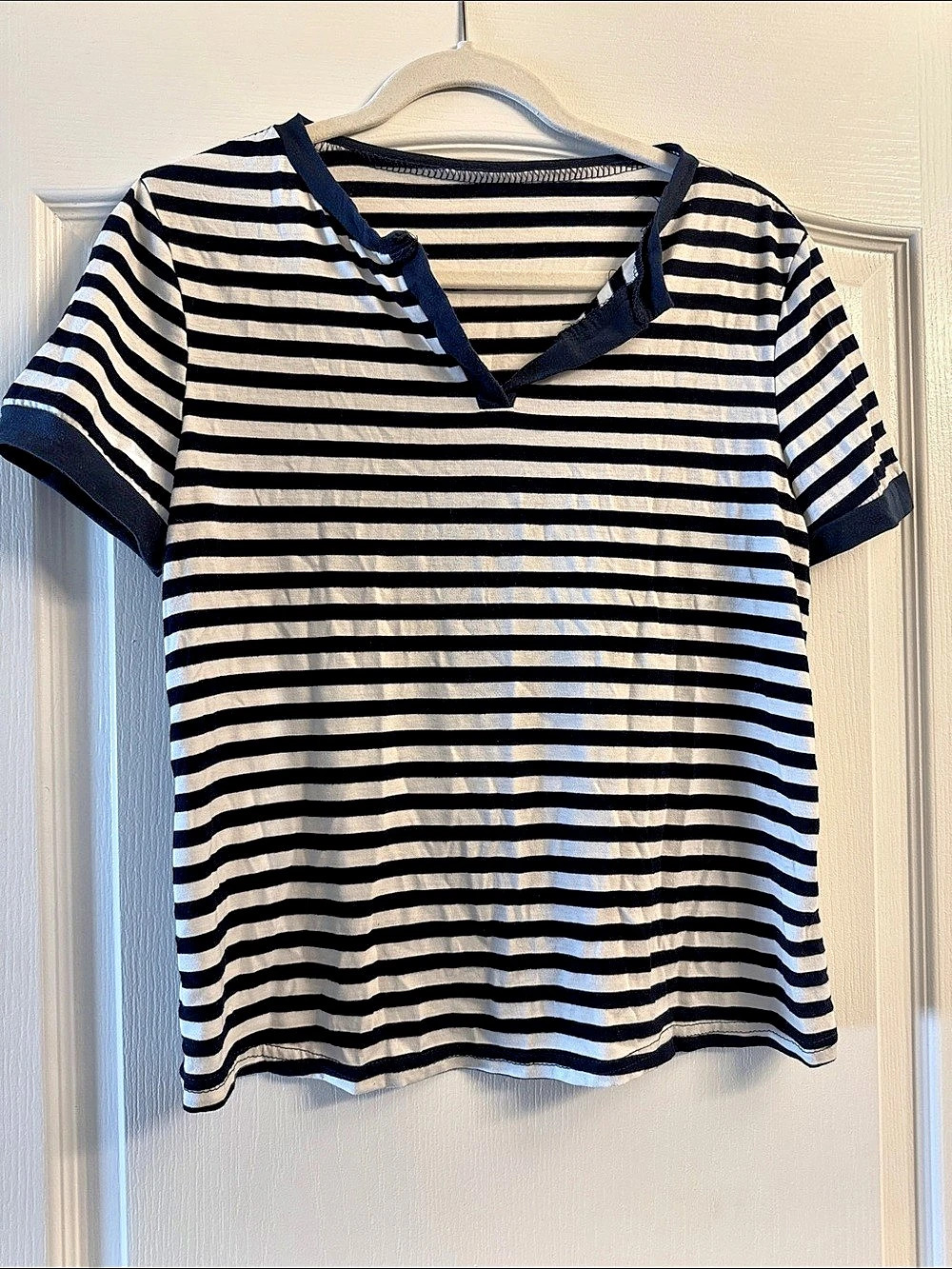 SHEIN Striped Short Sleeve Top in Black & White Size Medium